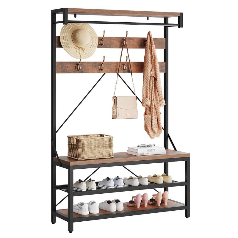 Coat Rack Shoe Bench Industrial Hall Tree Storage Bench