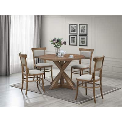 Trestle Base Dining Table with Round Top - 47.25" - Brown