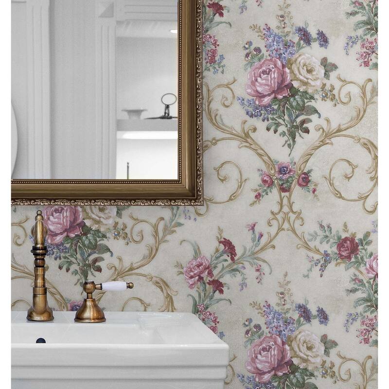 Seabrook Designs Windsor Ogee Floral Unpasted Wallpaper - 27 in. W x 27 ft. L bolt 60.75 sq. ft.