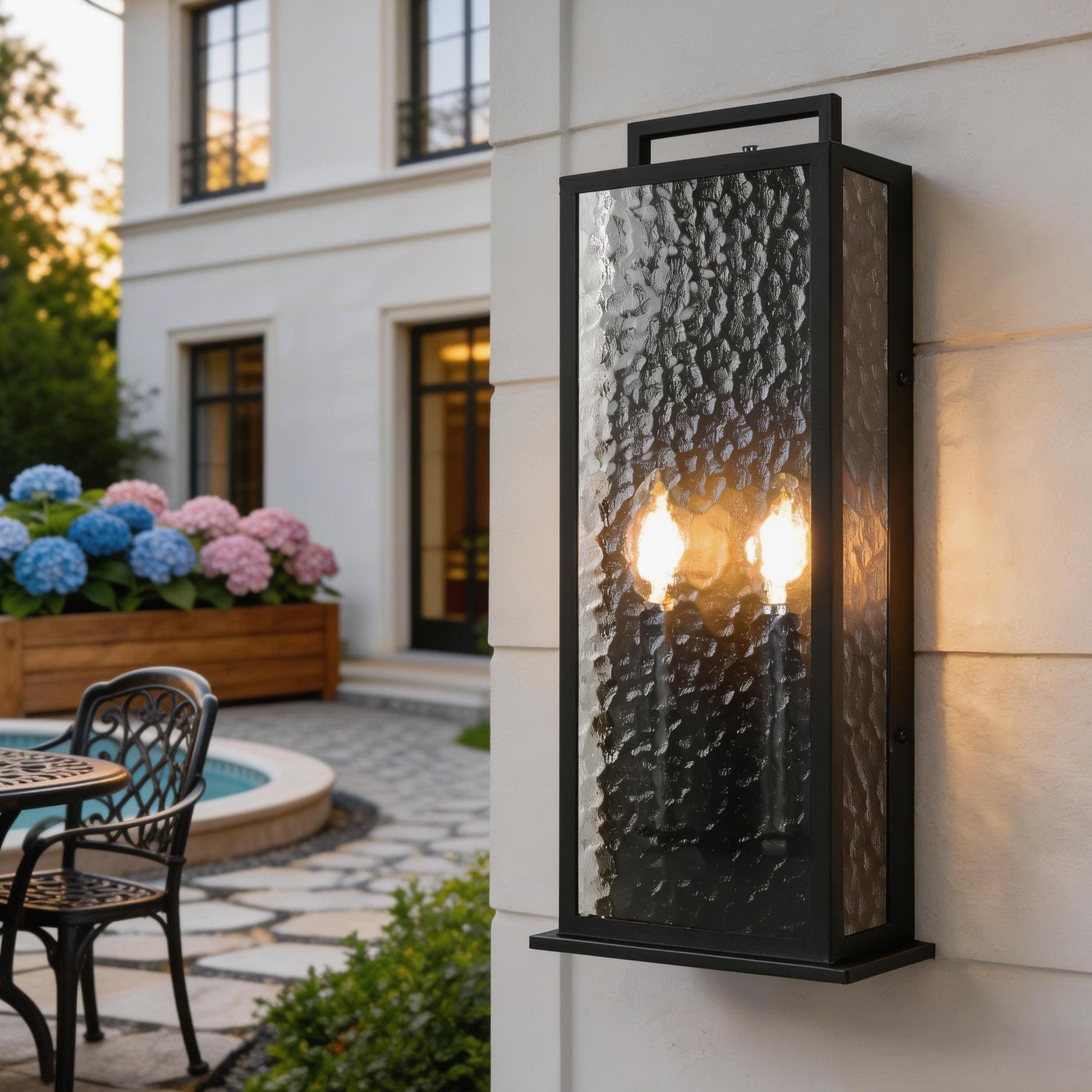 19.25" 2-Light Outdoor Wall Light Dusk to Dawn Outside Wall Lantern - Large