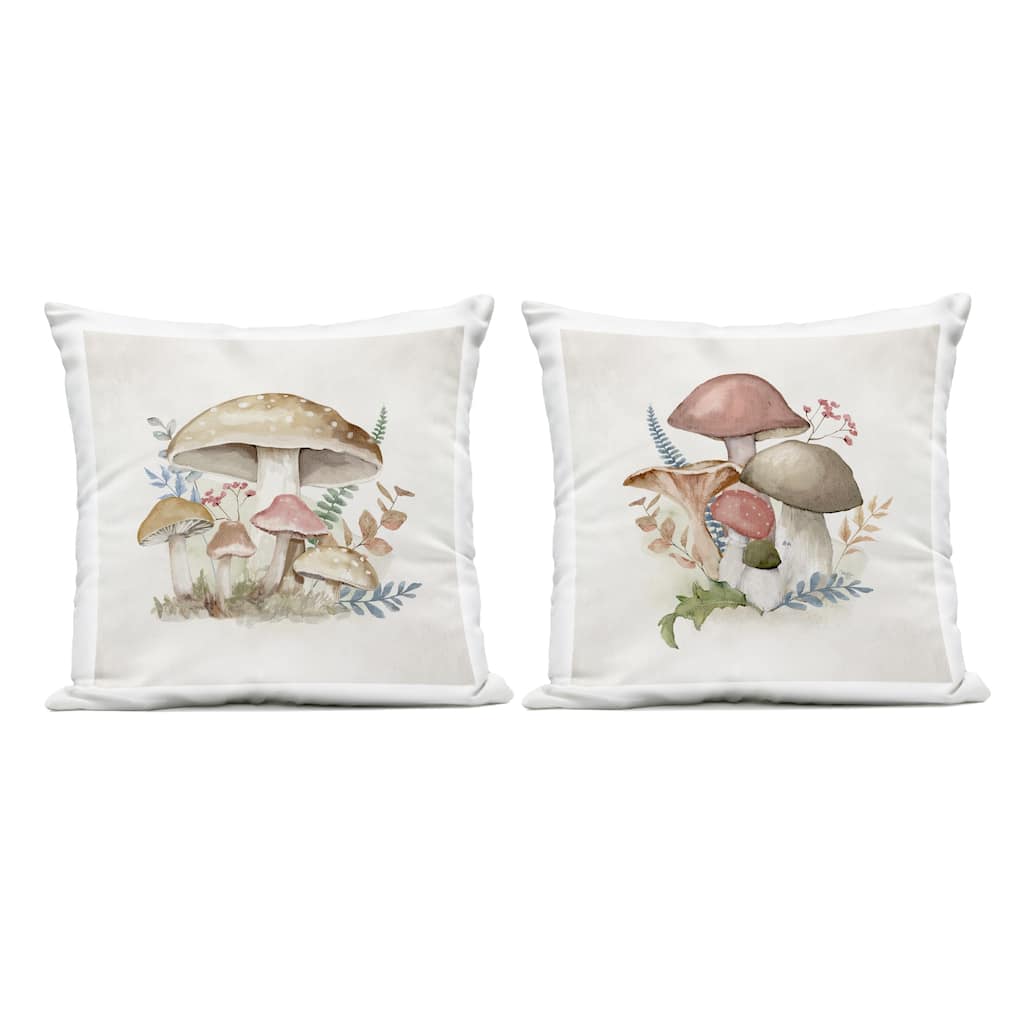 Stupell Pastel Blooming Mushrooms Printed Outdoor Throw Pillow Design by Mollie B. (Set of 2)