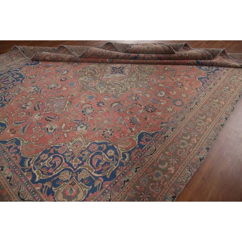 Traditional Mashad Persian Vintage Area Rug Hand-knotted Wool Carpet - 8'10" x 12'7"