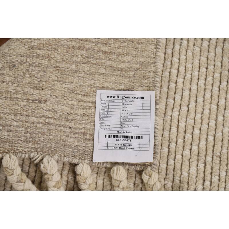 Beige Geometric Moroccan Oriental Rug Hand-Knotted Foyer Wool Carpet - 2'0"x 3'0"