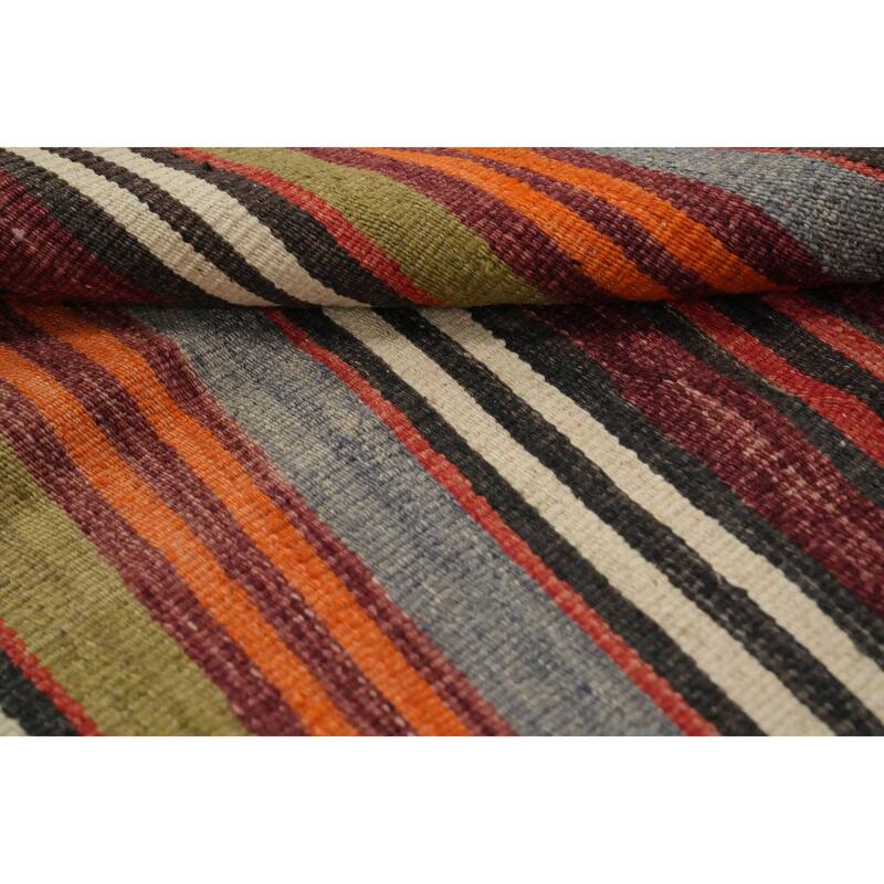 Hand Woven Oriental 100% Wool Carpet Southwestern Geometric Multi-Colored Kilim Area Rug - 11' 6'' X 5' 3''