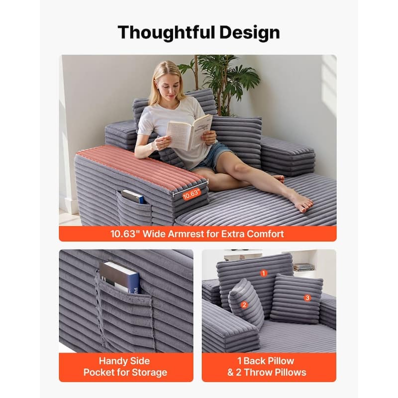 Faux Fur Chaise Lounge with Ergonomic Design, Pocket Springs and Pillows