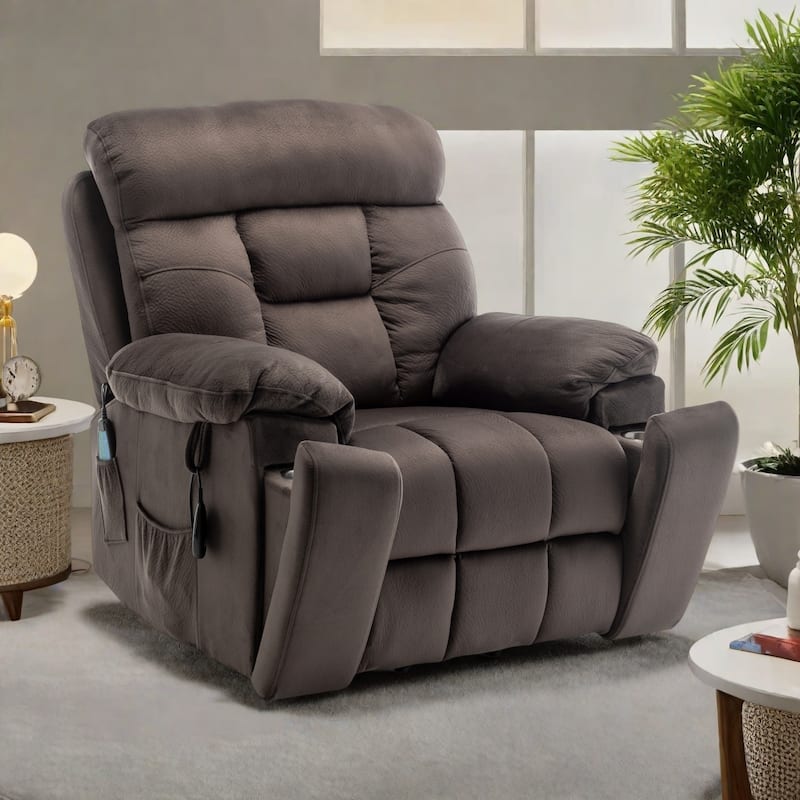 Velvet Wide Power Lift Recliner Chair with Heat, Massage, and Silent OKIN Motor - Brown 3
