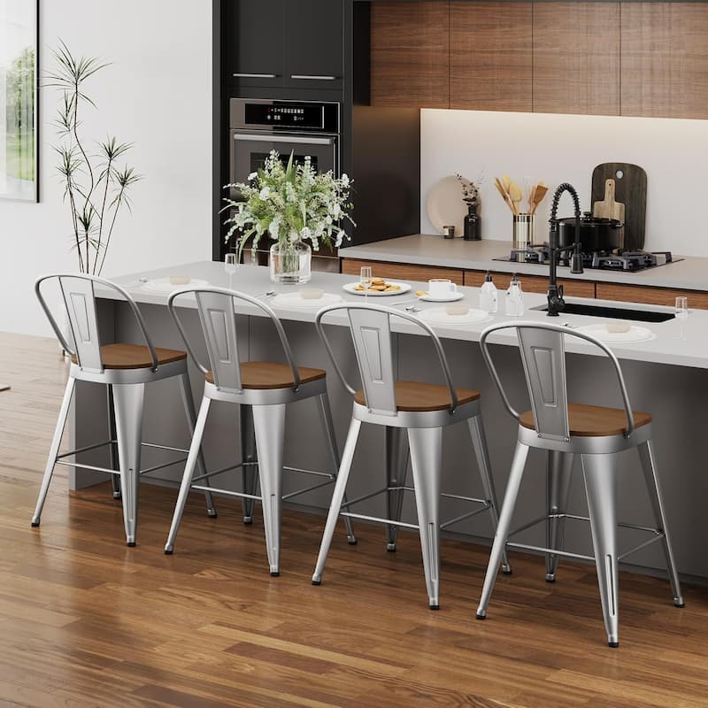 Counter & Bar Stools with Metal Frame Kitchen Stools with High Back Kitchen Bar Furniture Stools with Wooden Seat