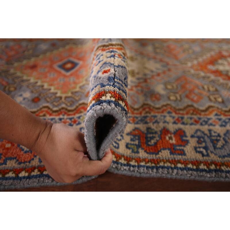 Gray Geometric Kazak Oriental Runner Rug Handmade Wool Carpet - 2'6"x 8'0"