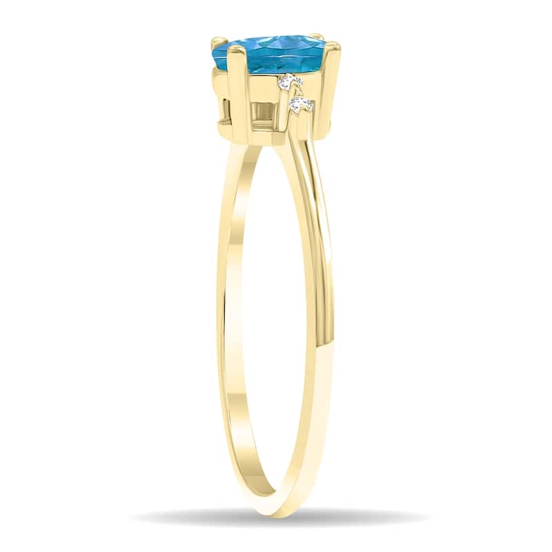 Women's Oval Shaped Blue Topaz and Diamond Sparkle Ring in 10K Yellow Gold
