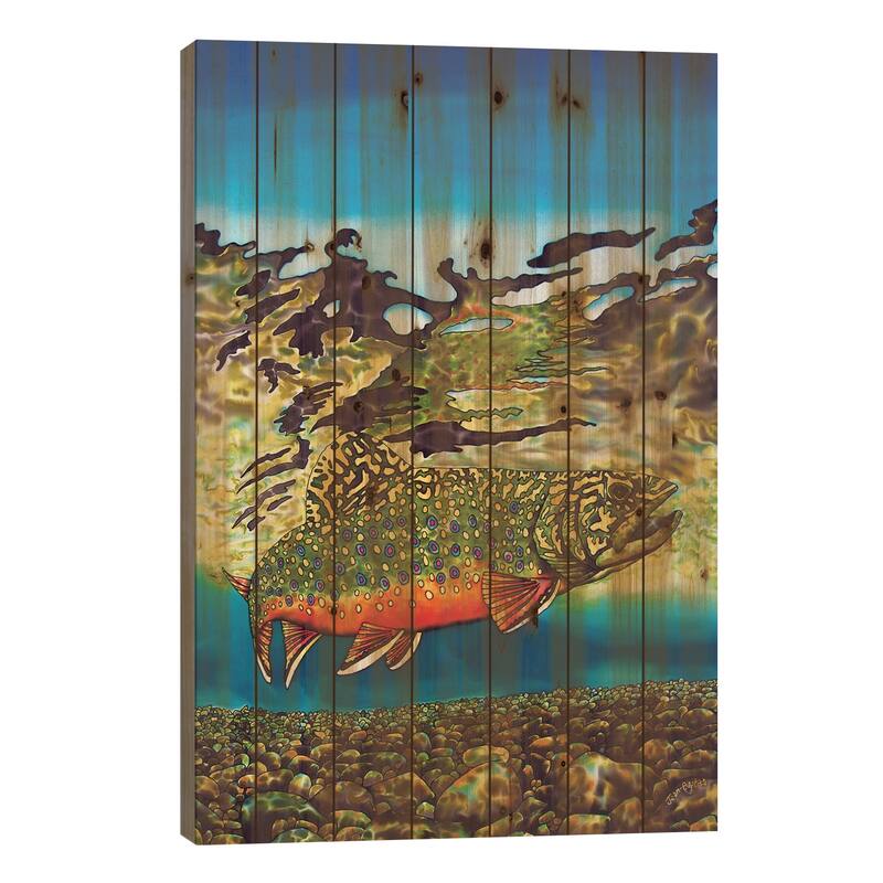 Brook Trout Print On Wood by Daniel Jean-Baptiste - Multi-Color - 26x18x1.5