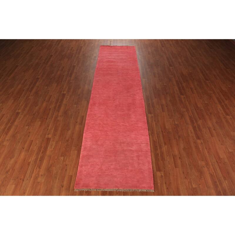 Pink Gabbeh Oriental Runner Rug Hand-Knotted Wool Carpet - 3'2" x 12'3"