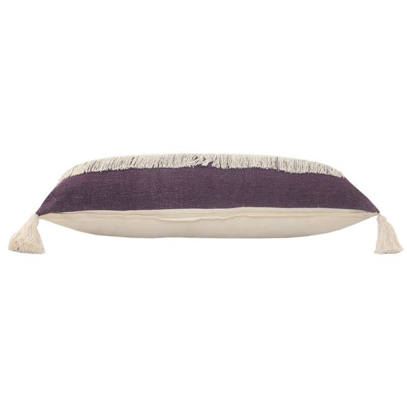 HomeRoots 14" X 36" Purple And Off-White 100% Cotton Zippered Pillow
