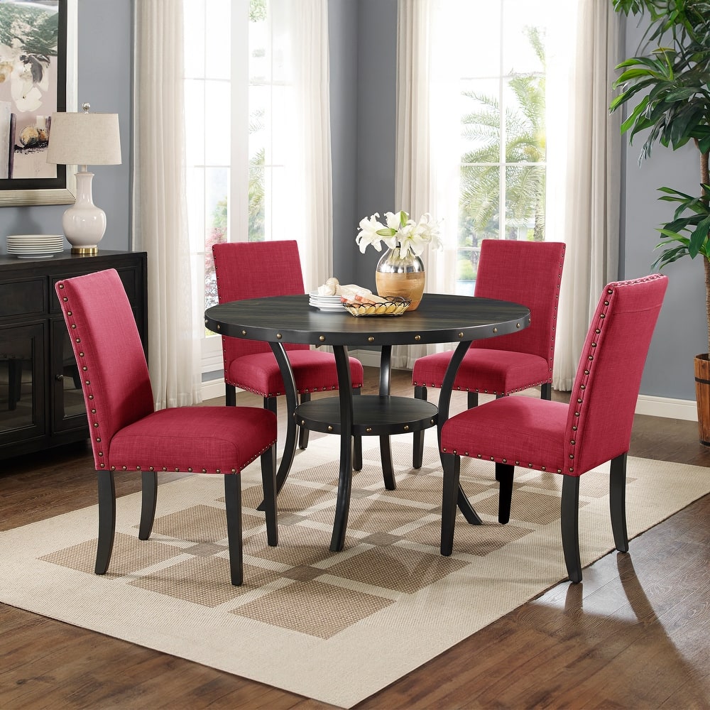Roundhill Furniture Biony Espresso Wood 5-piece Dining Set with Nailhead Trim
