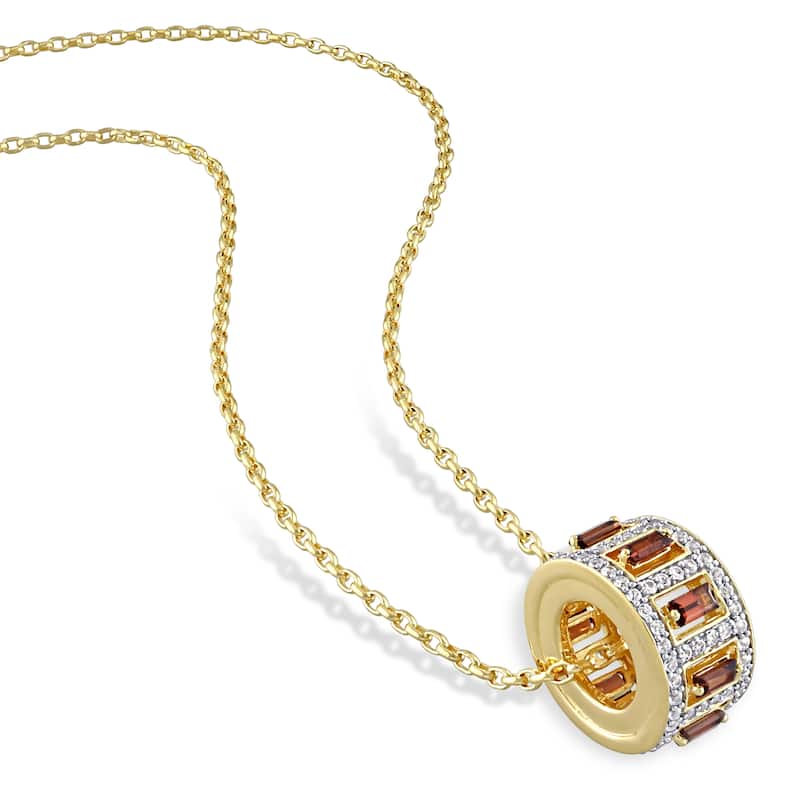 Miadora 2 1/2 CT TGW Garnet White Topaz Fashion Pendant With Chain Yellow Silver