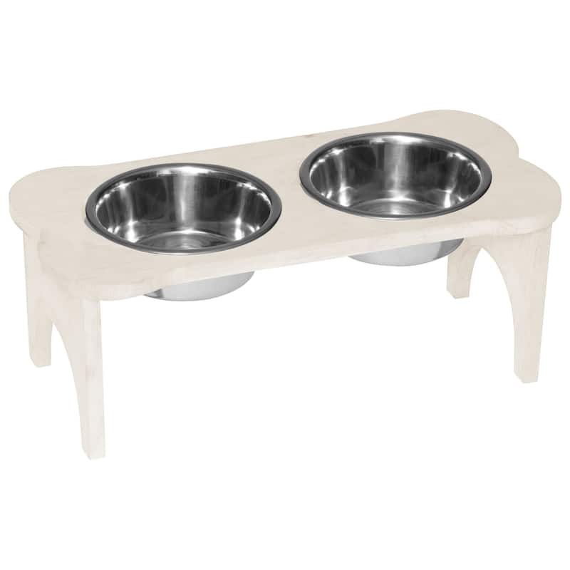Amish Made Pine Bone-Shaped Dog Dish - Antique White - Feeder