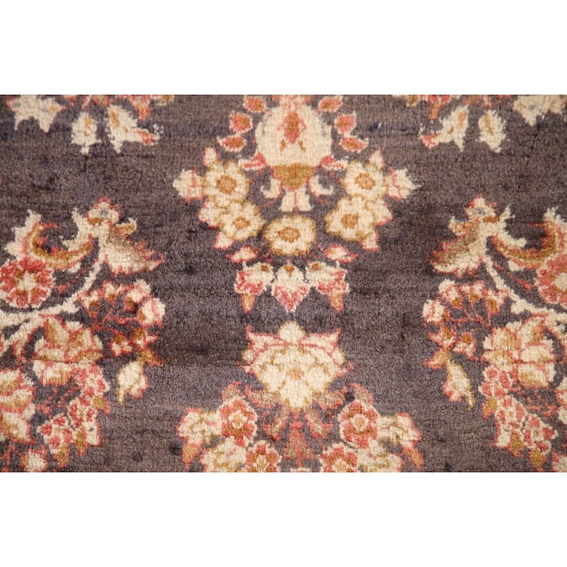 All-Over Floral Sarouk Persian Vintage Rug Hand-knotted Wool Carpet - 3'10"x 4'10"