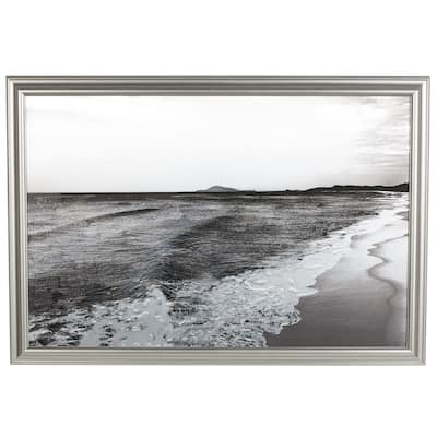 Polystone Landscape Textured Ocean Wall Art with Black and White Accents - Silver - Roche River Decor