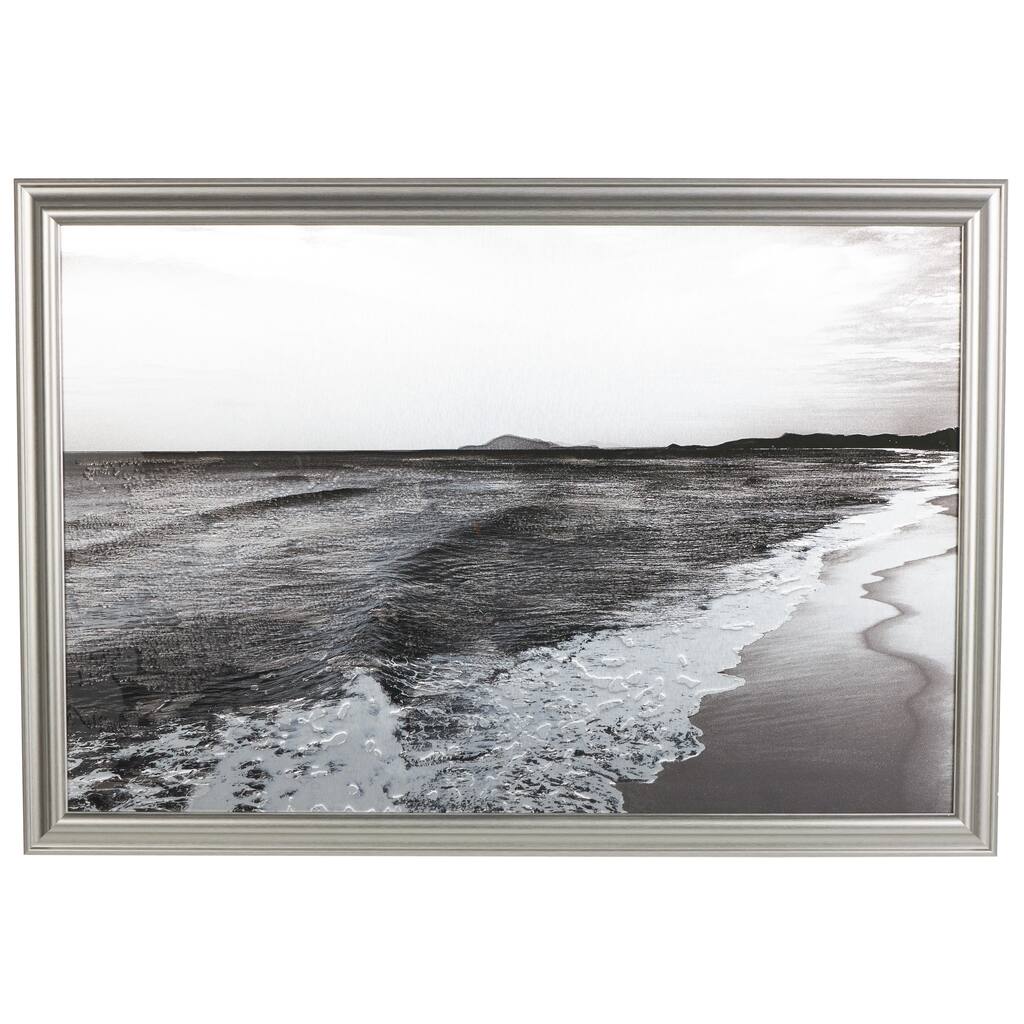 Polystone Landscape Textured Ocean Wall Art with Black and White Accents - Silver - Roche River Decor