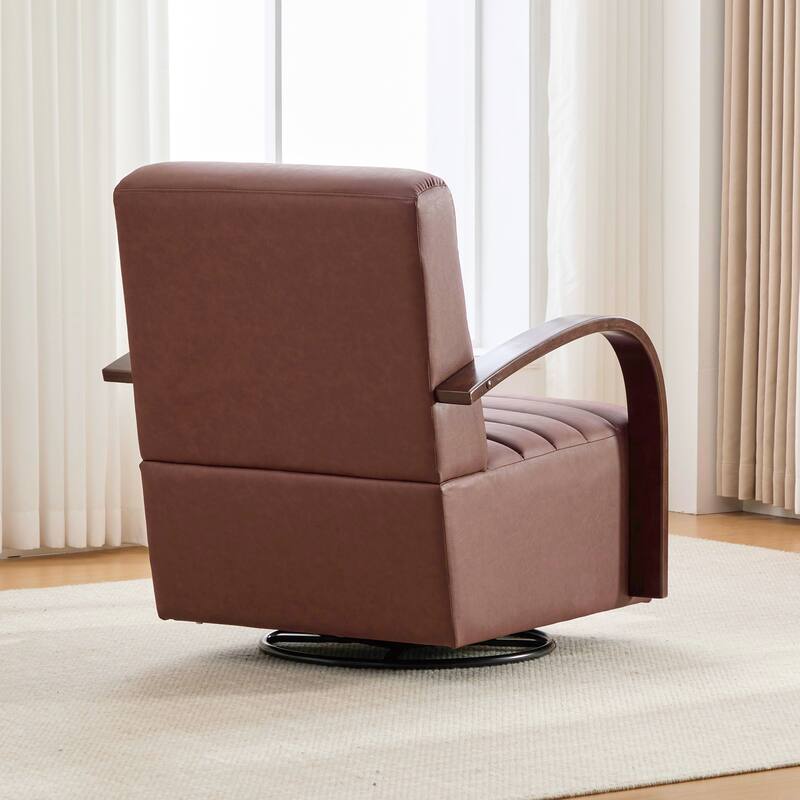 Roomfitters Modern Swivel Accent Chair, PU Leather Lounge Reading Armchair with Wooden Arms for Living Room Bedroom Office