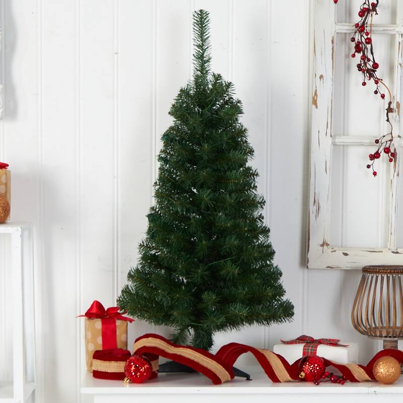 3ft. Green Artificial Christmas Tree with 50 LED Lights & 118 Branches - Classic Petite Holiday X-Mas Tree