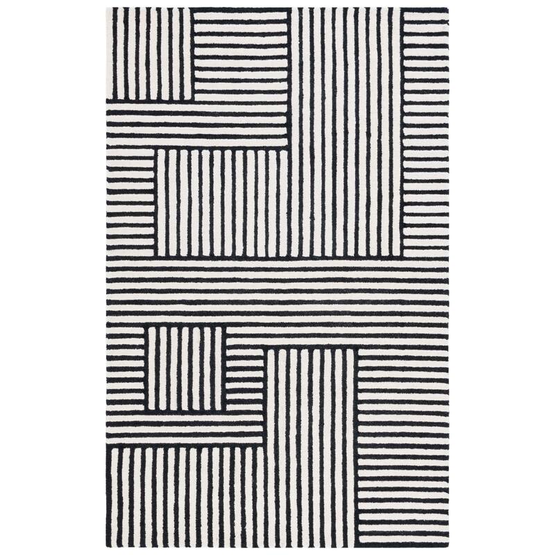 SAFAVIEH Handmade Chatham Eldbjorg Geometric Wool Rug - 6' Square - Ivory/Black