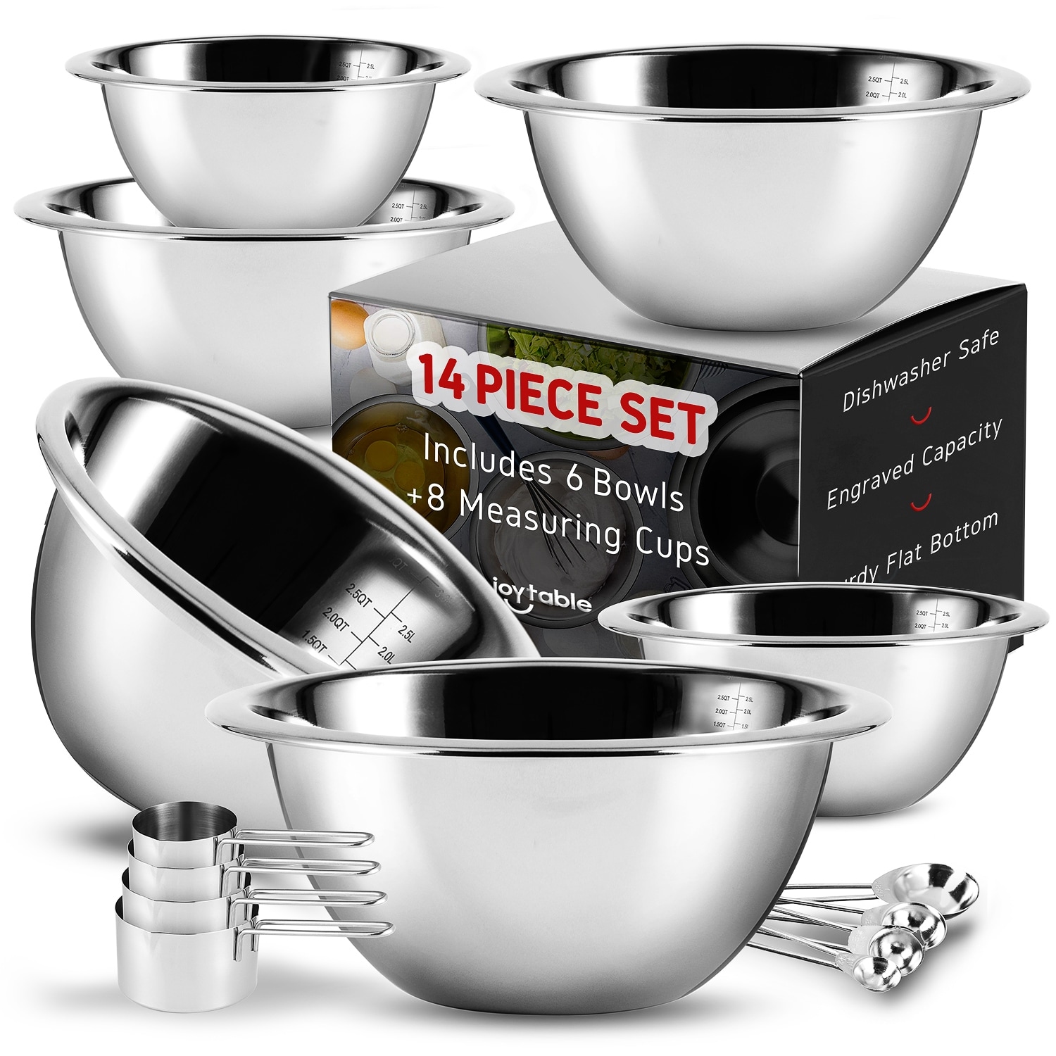 Joytable 14 Piece Premium Nesting Stainless Steel Mixing Bowls