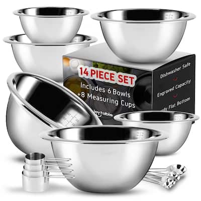 Joytable 14 Piece Premium Nesting Stainless Steel Mixing Bowls with Measuring Cups and Spoons Set
