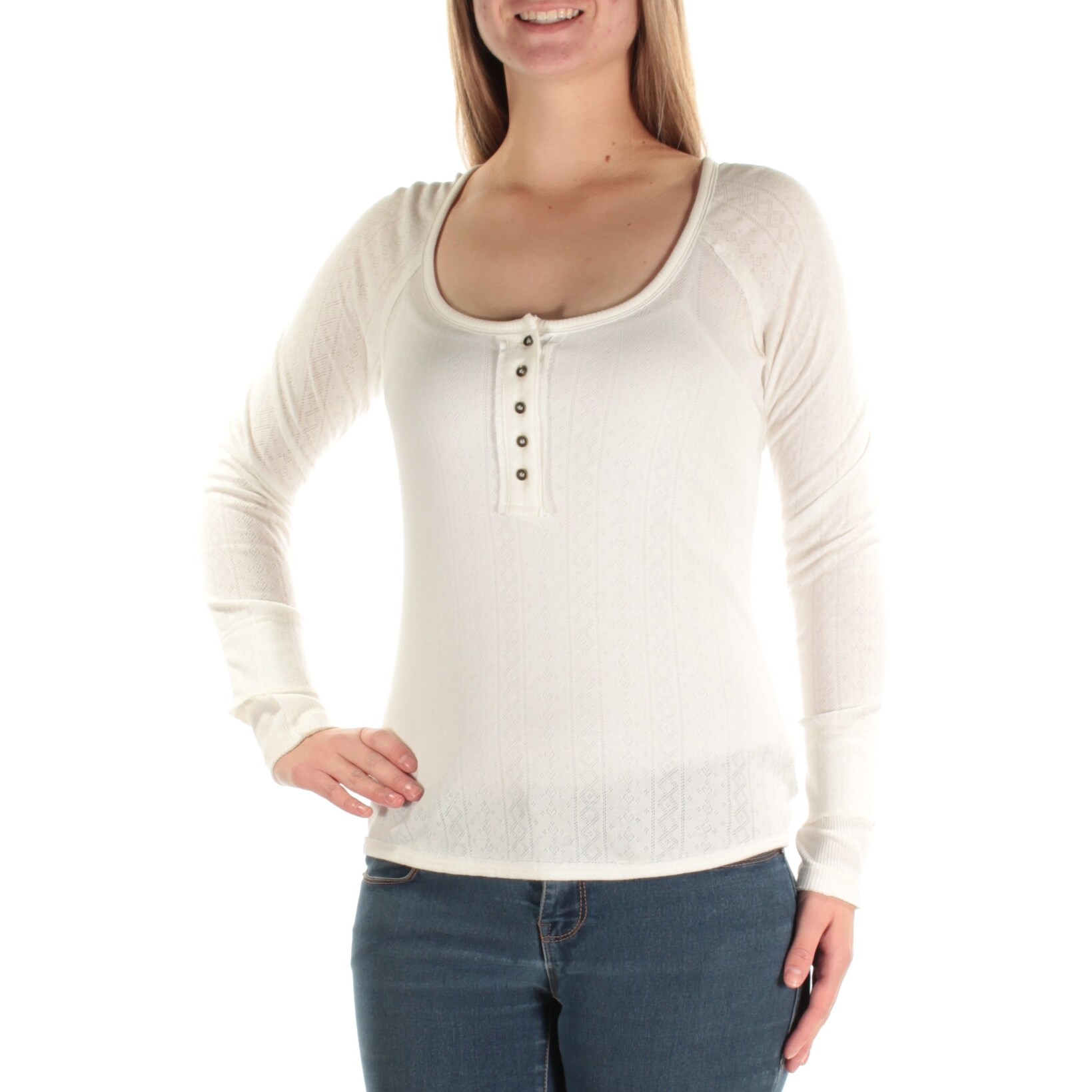Shop Free People 68 Womens New 1070 Ivory Fitted Long Sleeve T