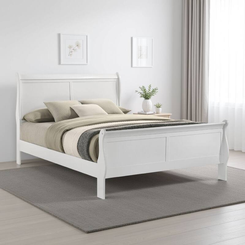 Nim Full Size Bed, Sleigh Panel Headboard Design, White, Low Profile
