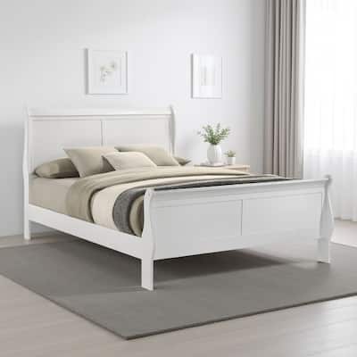 Nim Full Size Bed, Sleigh Panel Headboard Design, White, Low Profile