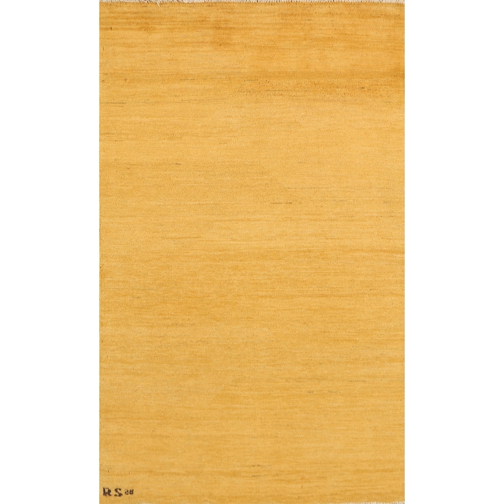 Yellow Solid Modern Gabbeh Oriental Rug Handmade Wool Carpet - 2'11" x 5'0"