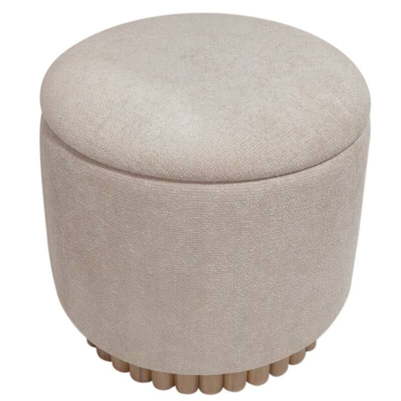 Modern Fabric and Solid Wood Round Storage Ottoman