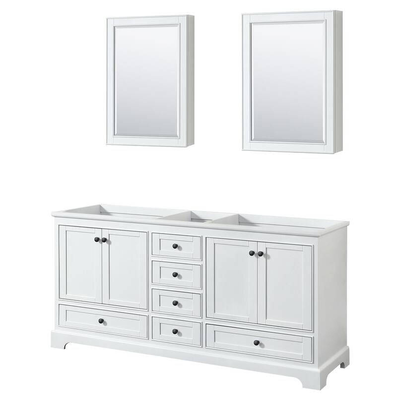 Wyndham Collection Deborah 71" Free Standing Double Wood Vanity - White / Matte Black Hardware
