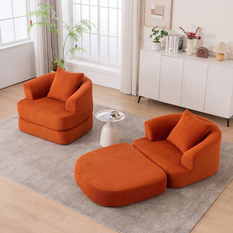Corduroy Foldable Single Recliner Sofa - Orange