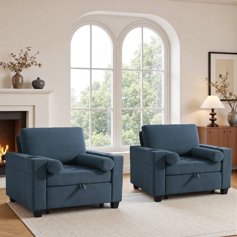 2 Set Convertible Adjustable Lounge 3-in-1 Pull-Out Sleeper Chair Bed