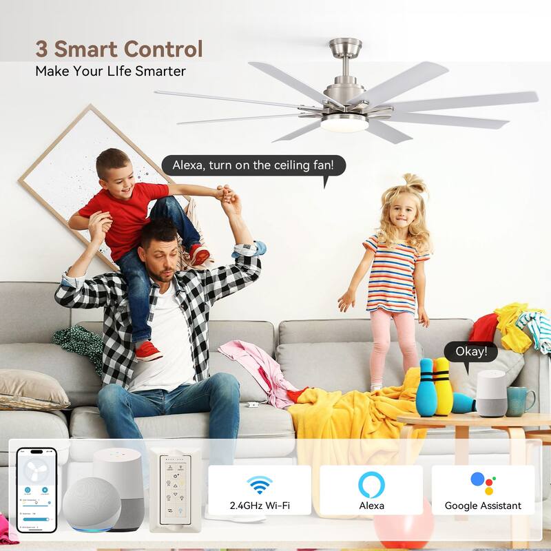 Sofucor 52 Inch Ceiling Fans with Lights and Remote,Reversible DC Motor,8 ABS Blades Indoor/Outdoor,Smart Control Optional