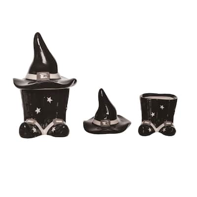 Transpac Dolomite 6 in. Multicolor Halloween Witch Hat and Boot Salt and Pepper Shakers Set of 2