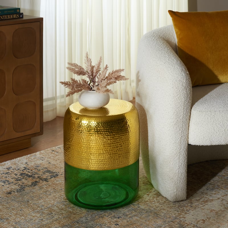 SAFAVIEH Saanvi Round Accent Table (Fully Assembled) - 14"W x 14"D x 17"H - Champagne Gold/Green