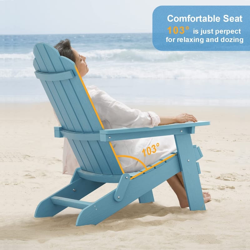 WINSOON 3-Piece All Weather HIPS Outdoor Folding Adirondack Chairs and Table Set