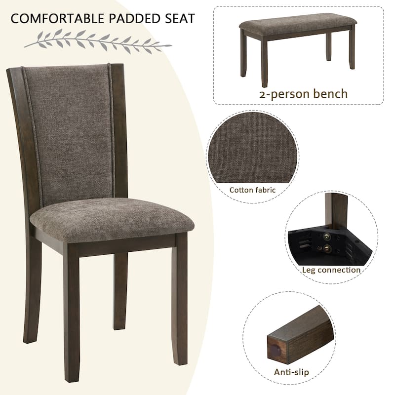 GDFStudio - Bellmont 6-Piece Farmhouse Rustic Dining Table Set with Upholstered Chairs and Bench