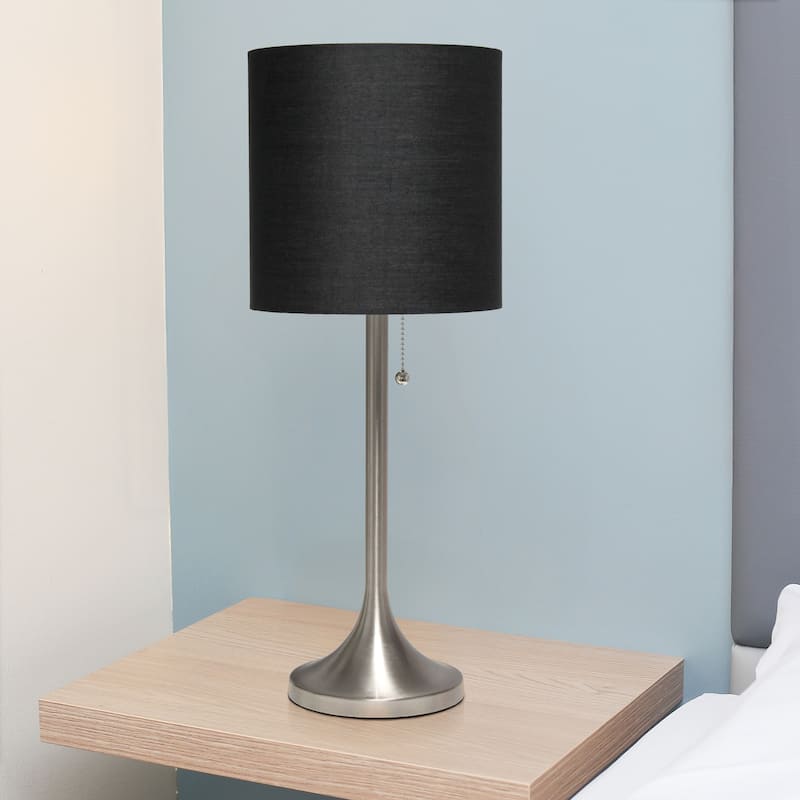 21.25" Modern Glam Metal Table Lamp with Silk Shade and Pull-Chain Switch for Bedroom or Living Room - 8"L x 8"W x 21.25"H