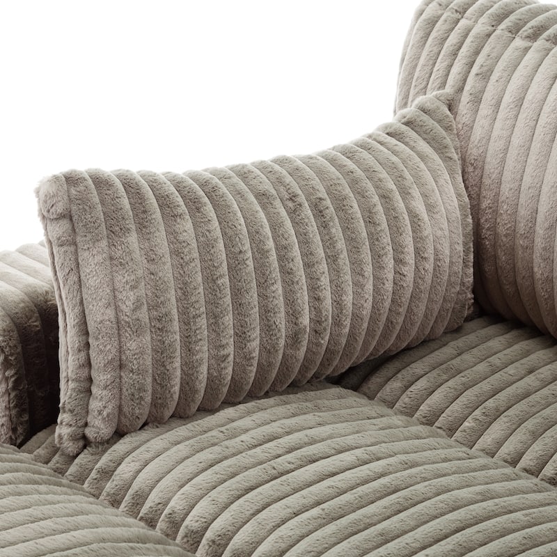 41" W Plush Corduroy Chaise Lounge with Pillows