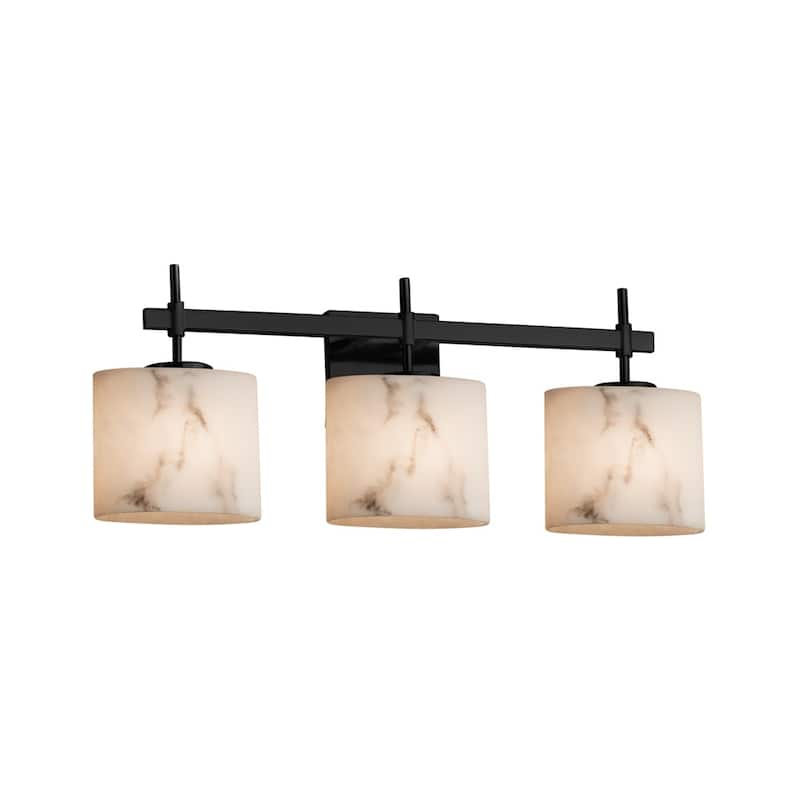 LumenAria Union 3-Light Matte Black Bath Bar, Faux Alabaster Oval Shade