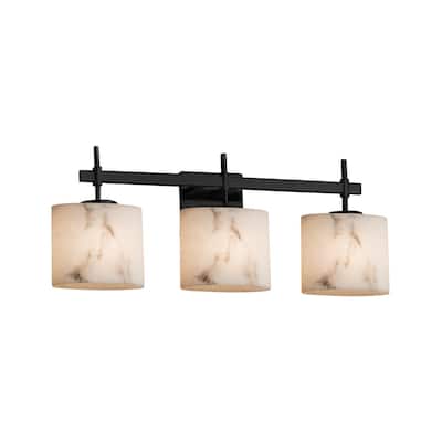 LumenAria Union 3-Light Matte Black Bath Bar, Faux Alabaster Oval Shade
