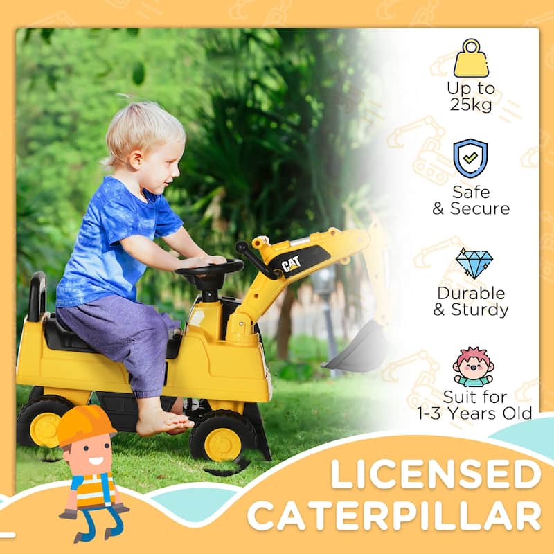 Licensed CAT Excavator Ride-On for Toddlers, Interactive Shovel, Stable Design, Comfortable Seat