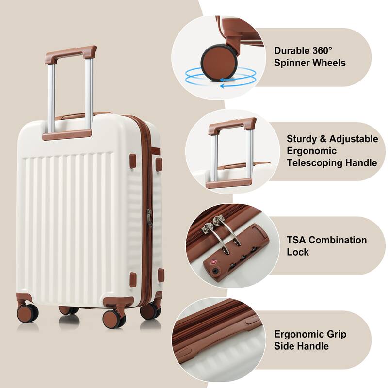 Luggage Set of 3, 20inch with USB Port, front opening design Airline Certified Carry on Luggage, ABS Hard Shell Luggage