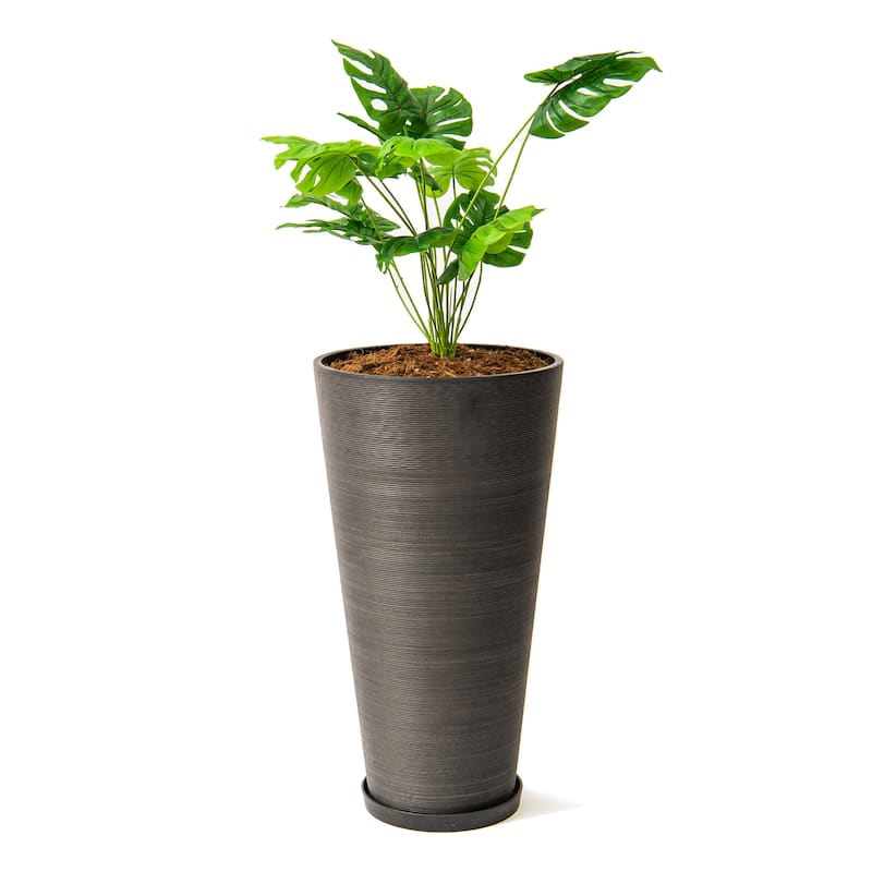 XBrand Modern 28-Inch Tall Round Planter, Modern Tapered, Indoor & Outdoor Planter - 1 x 28"H - Black