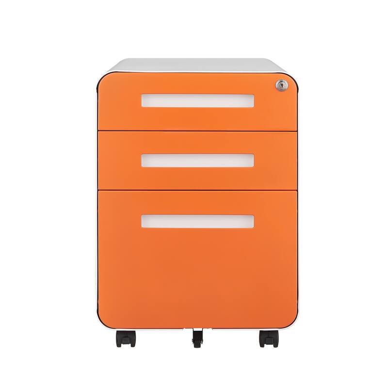 Rounded 3 Drawer Mobile Storage Filing Cabinet with 5-wheel Design Anti Tilt Cold-rolled Steel