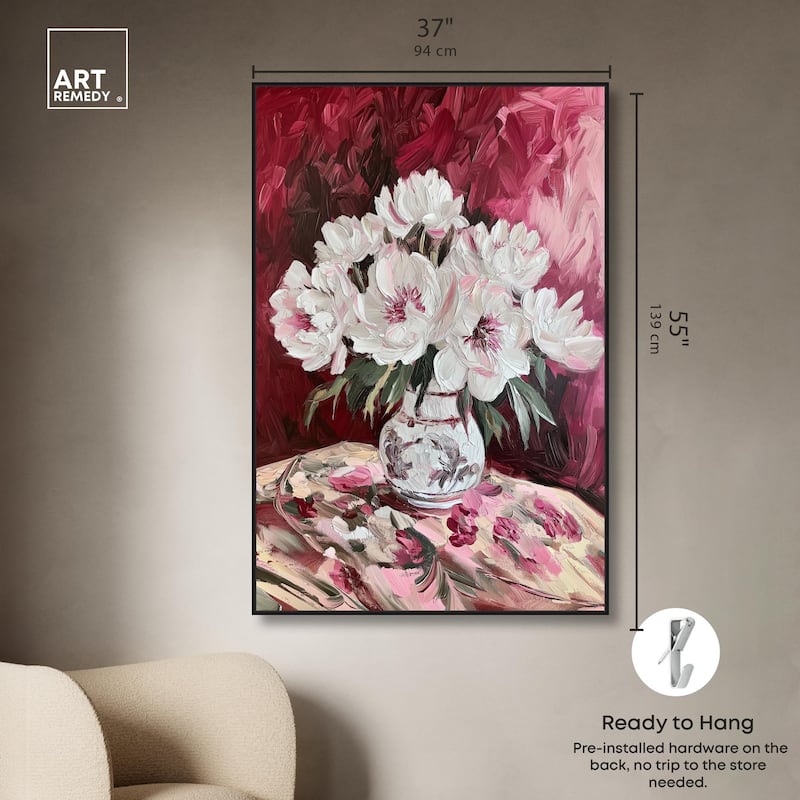 Peonies on Ruby Tide Canvas by Art Remedy