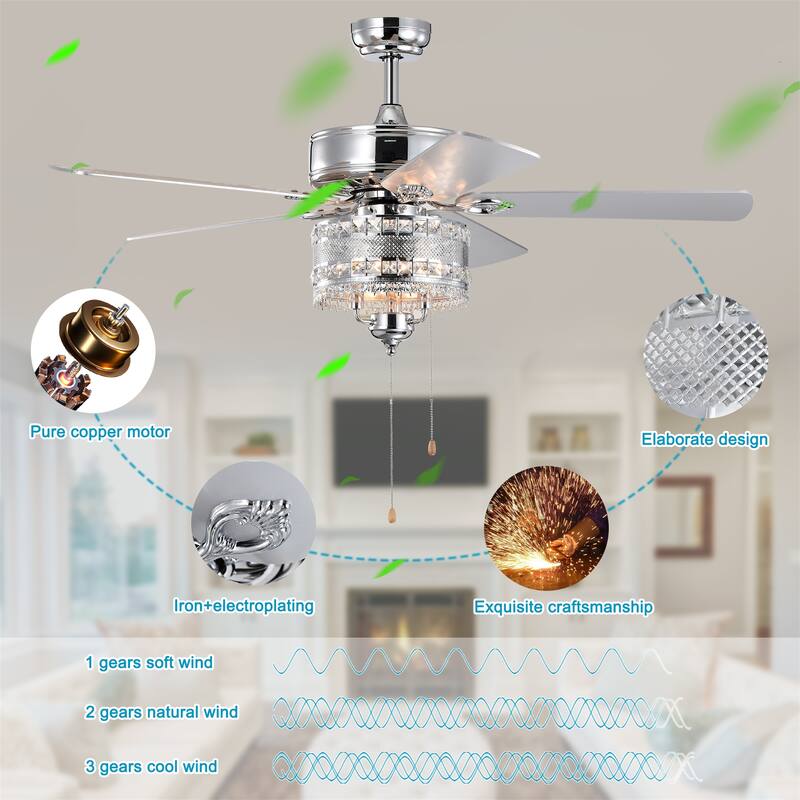 52'' Classical Crystal Ceiling Fan Lamp